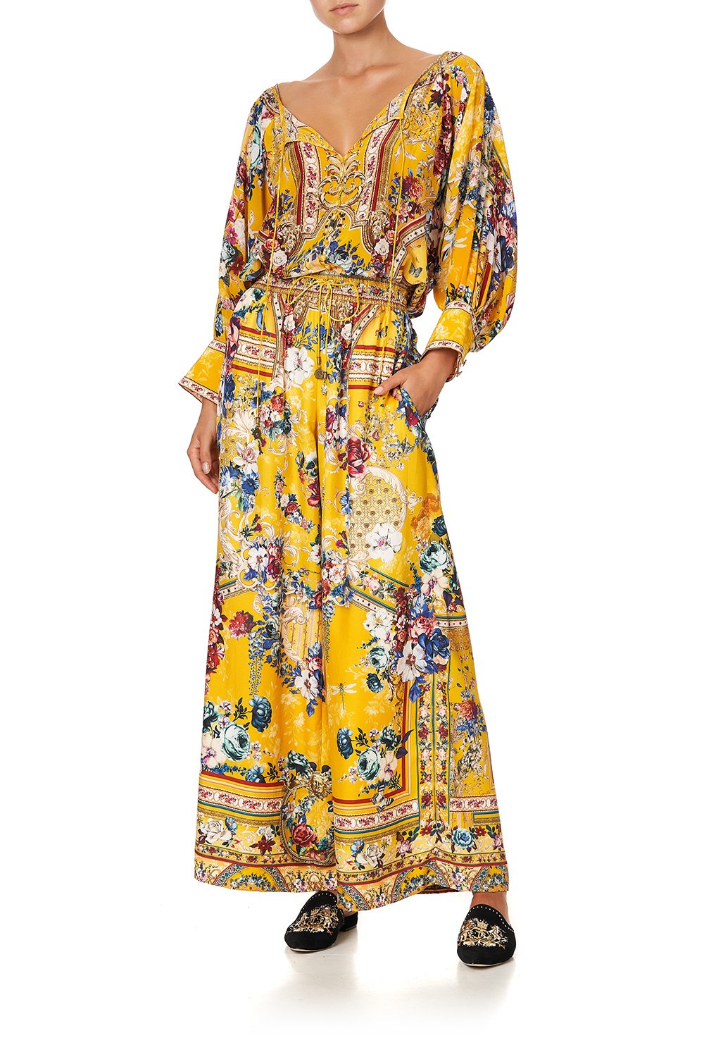 RAGLAN SLEEVE BUTTON UP TOP CROWNED ROSES