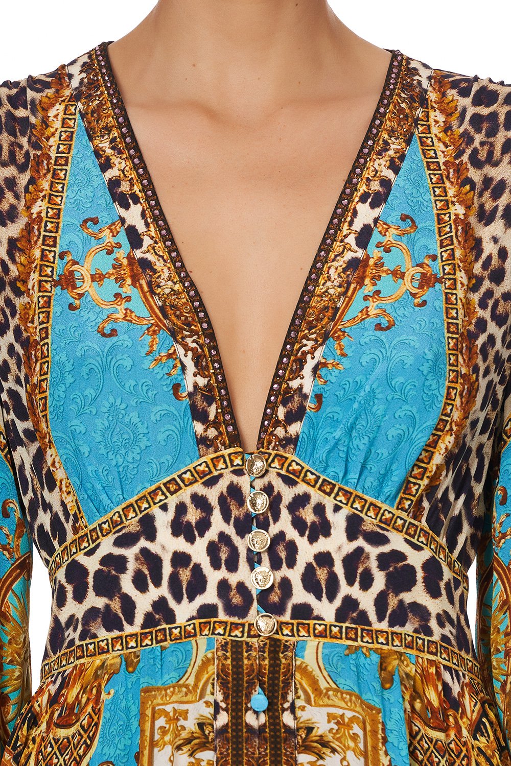 KIMONO SLEEVE DRESS WITH SHIRRING DETAIL DRIPPING IN DECADENCE