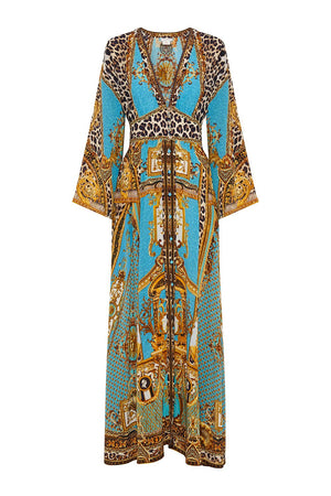 KIMONO SLEEVE DRESS WITH SHIRRING DETAIL DRIPPING IN DECADENCE