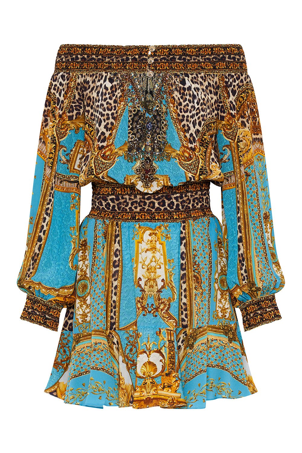 OFF SHOULDER SHORT DRESS DRIPPING IN DECADENCE