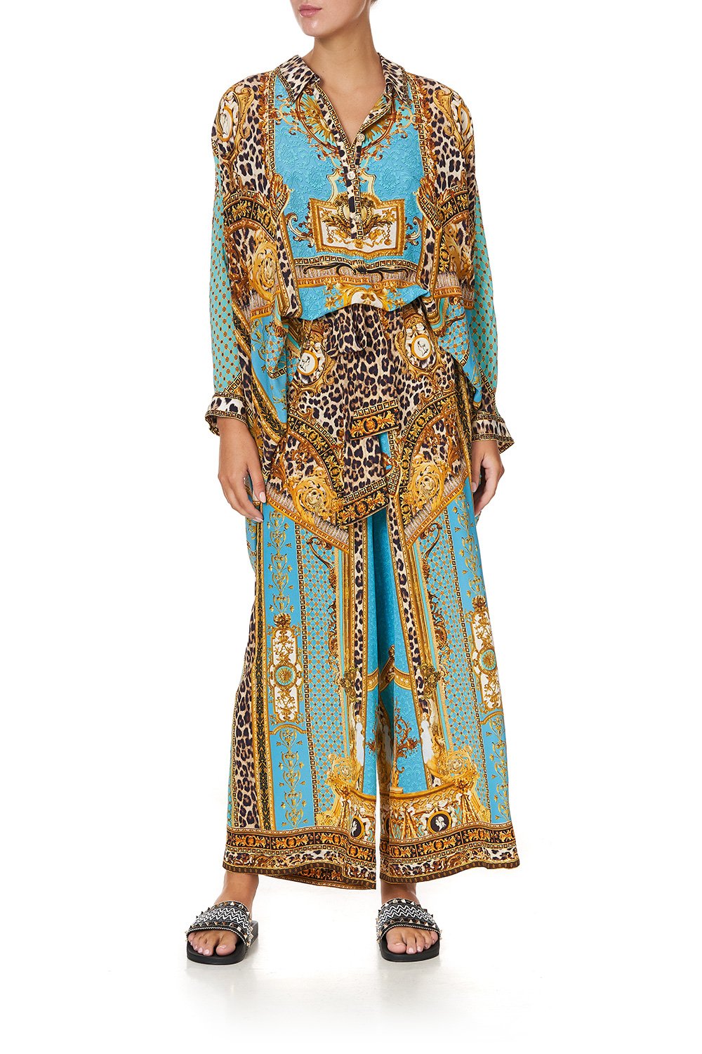 BUTTON UP TOP WITH DRAPED BACK DRIPPING IN DECADENCE