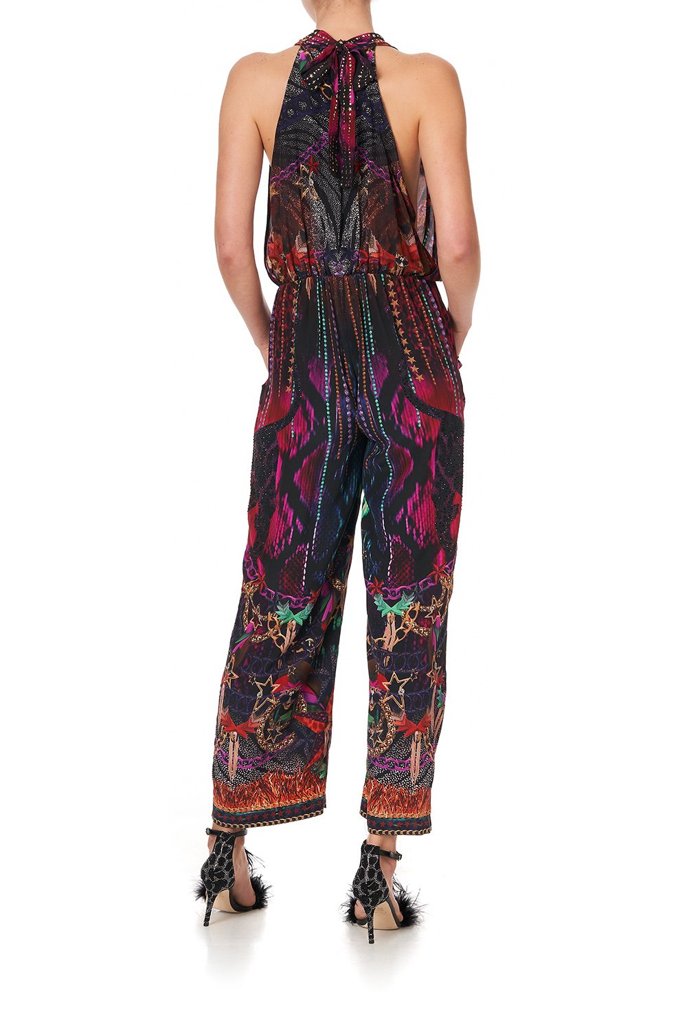 DRAPED FRONT BODICE JUMPSUIT WITH NECK TIE ROCKET WOMAN