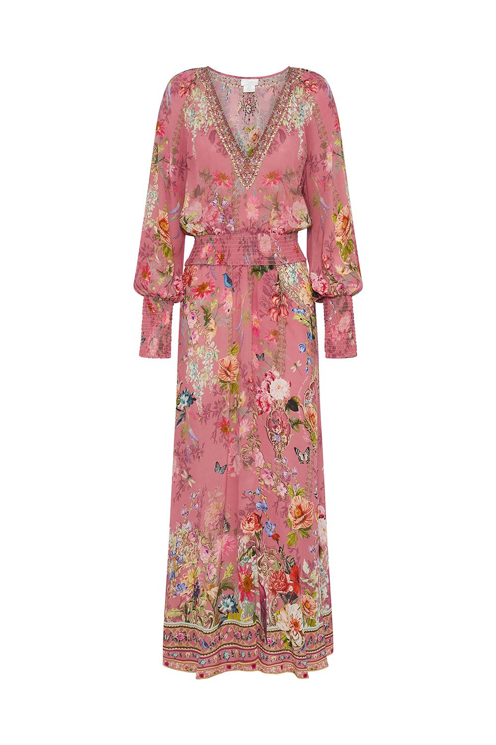 DRESS WITH SHIRRED WAIST AND CUFF PATCHWORK HEART