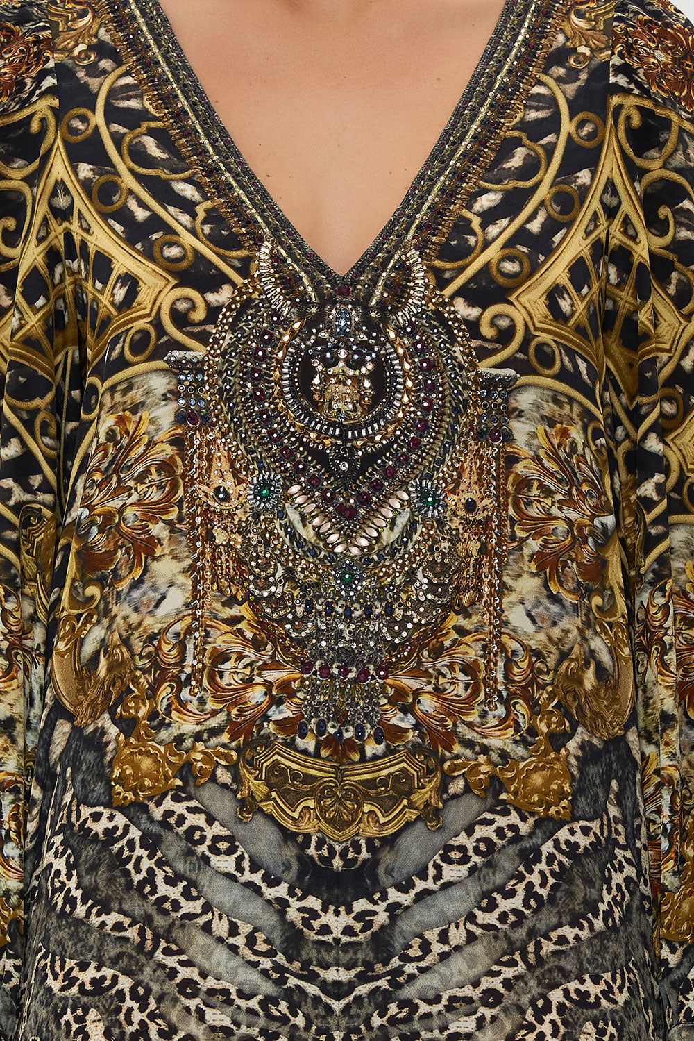 V NECK BLOUSON SLEEVE DRESS ARMADA