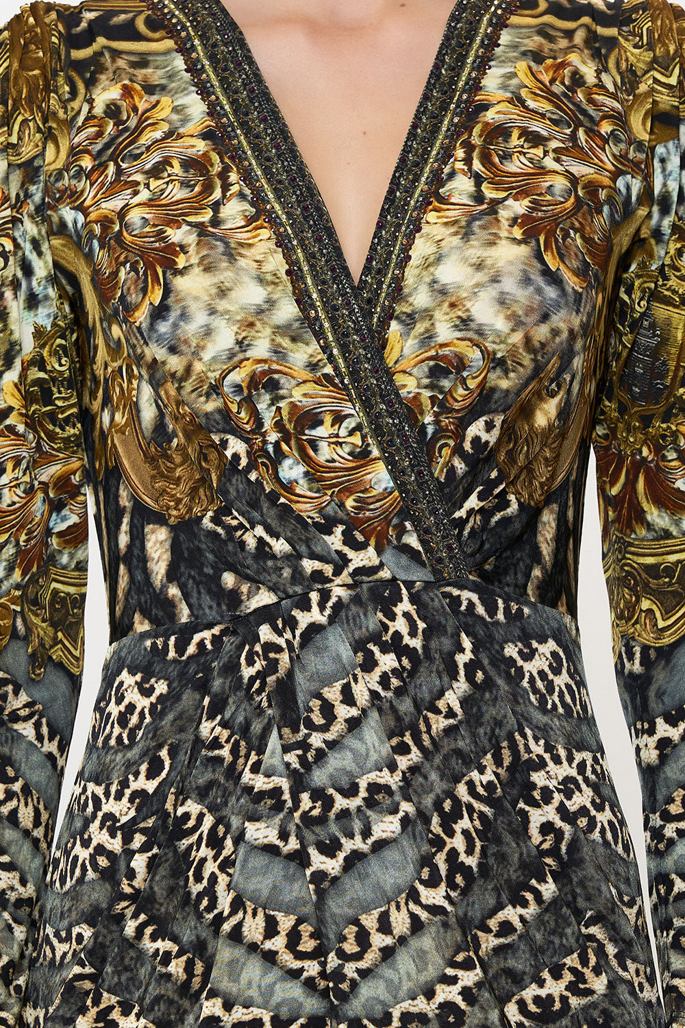 JERSEY TUCK DRESS WITH DRAPPED SLEEVES ARMADA