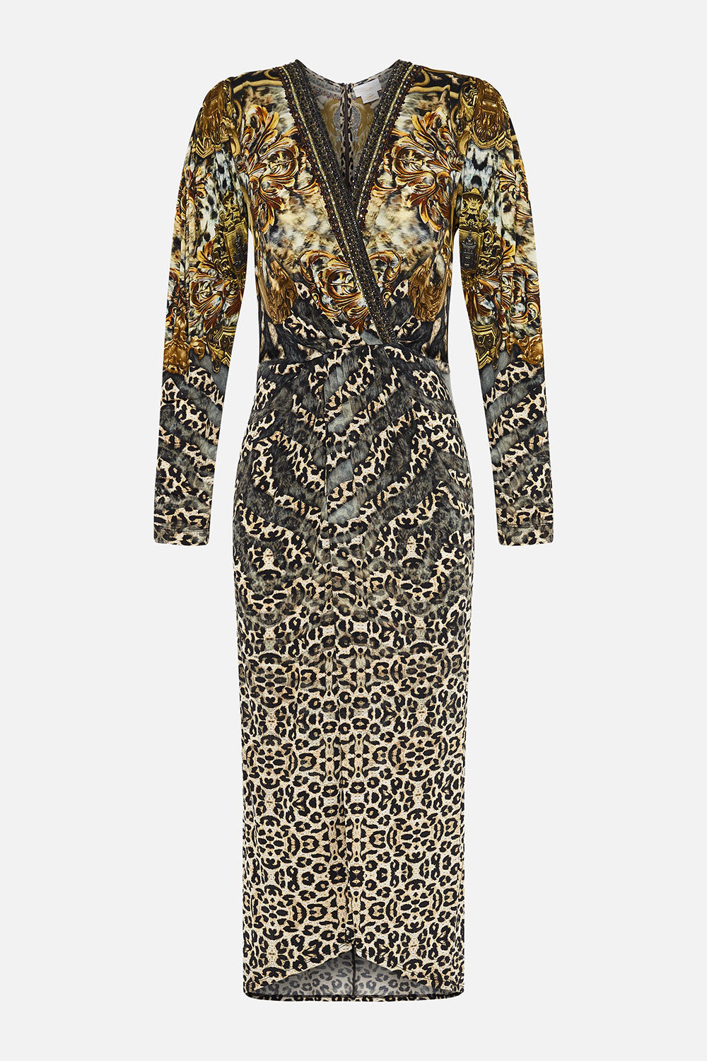 JERSEY TUCK DRESS WITH DRAPPED SLEEVES ARMADA