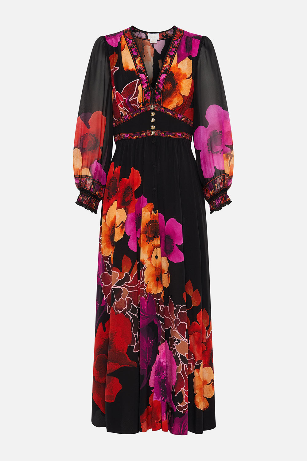 BUTTON DRESS WITH SHAPED WAISTBAND MIDNIGHT POPPY