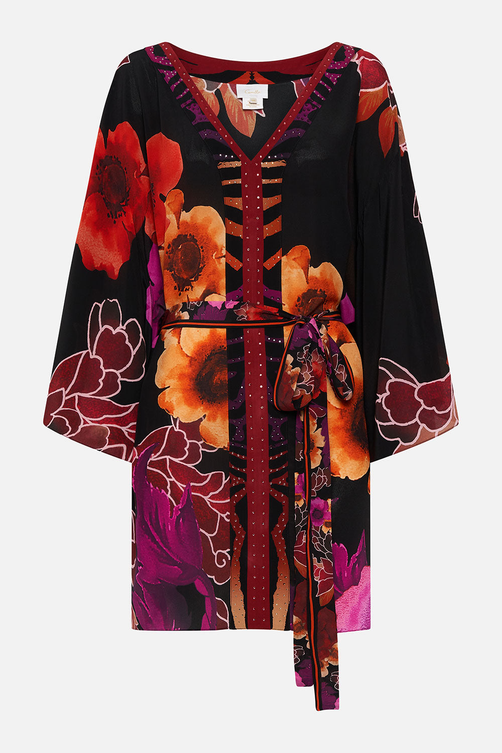 SHORT KAFTAN WITH NECKBAND MIDNIGHT POPPY