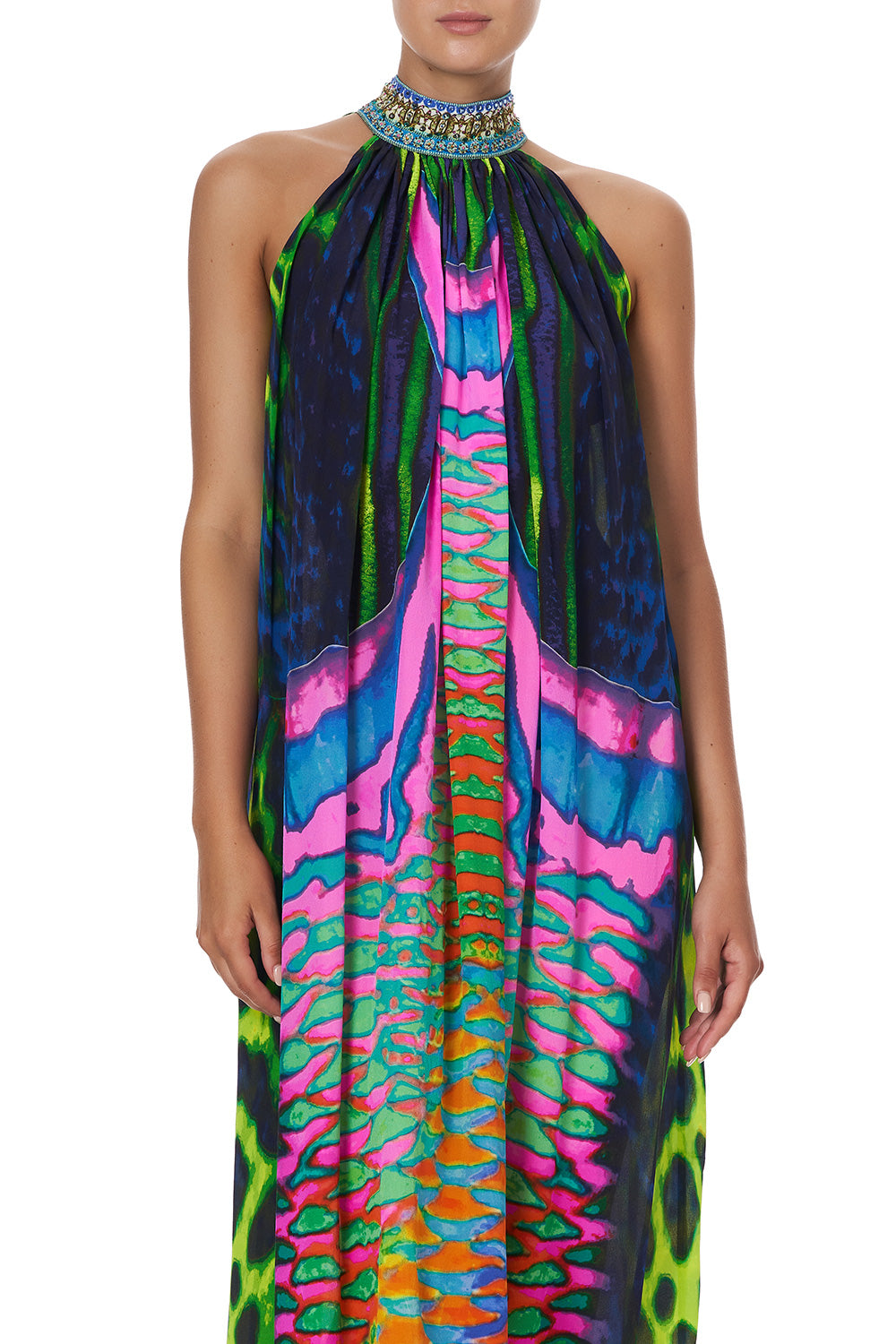 TIE NECK LONG DRESS POSEIDONS POISON