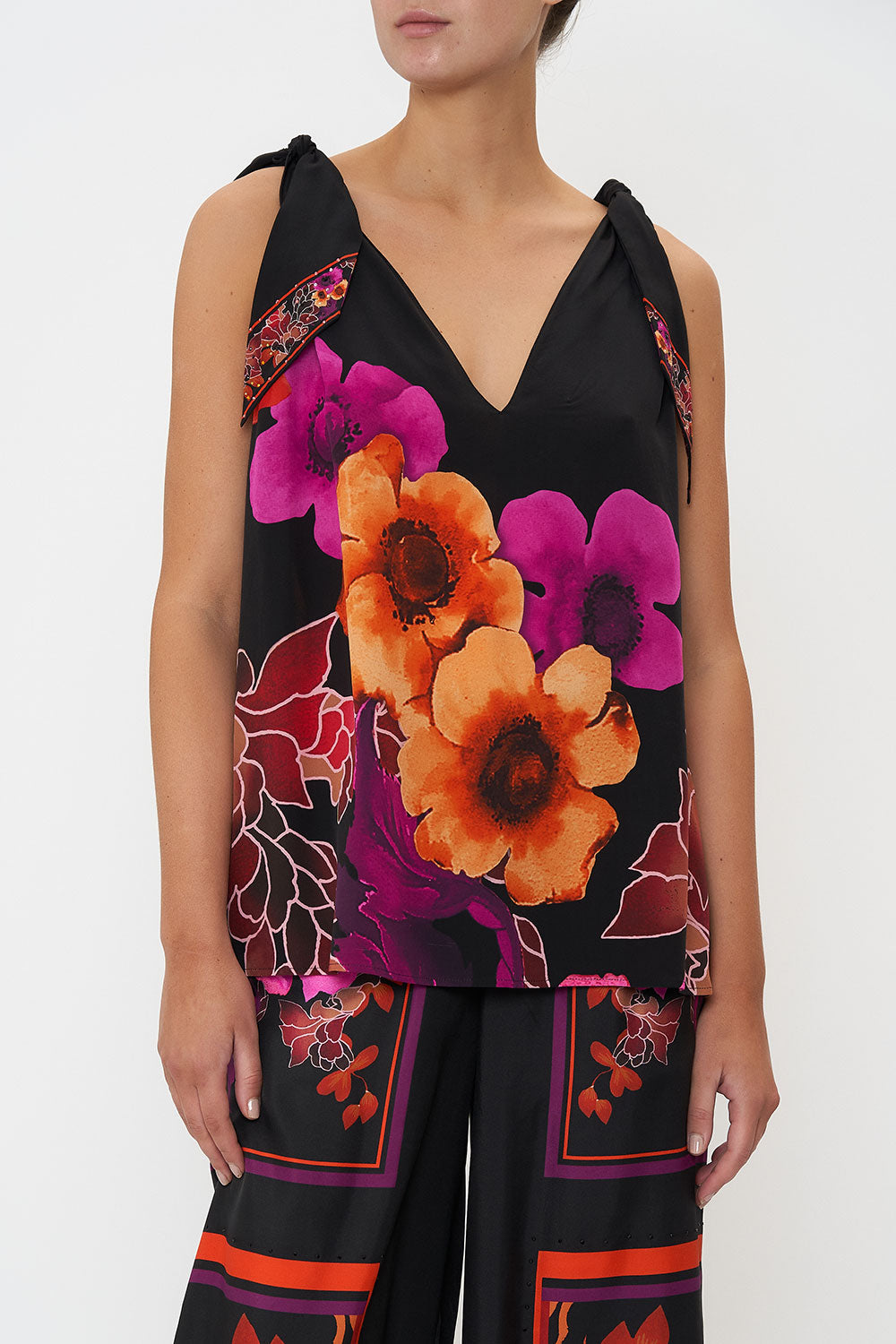 SCARF TIE TOP MIDNIGHT POPPY