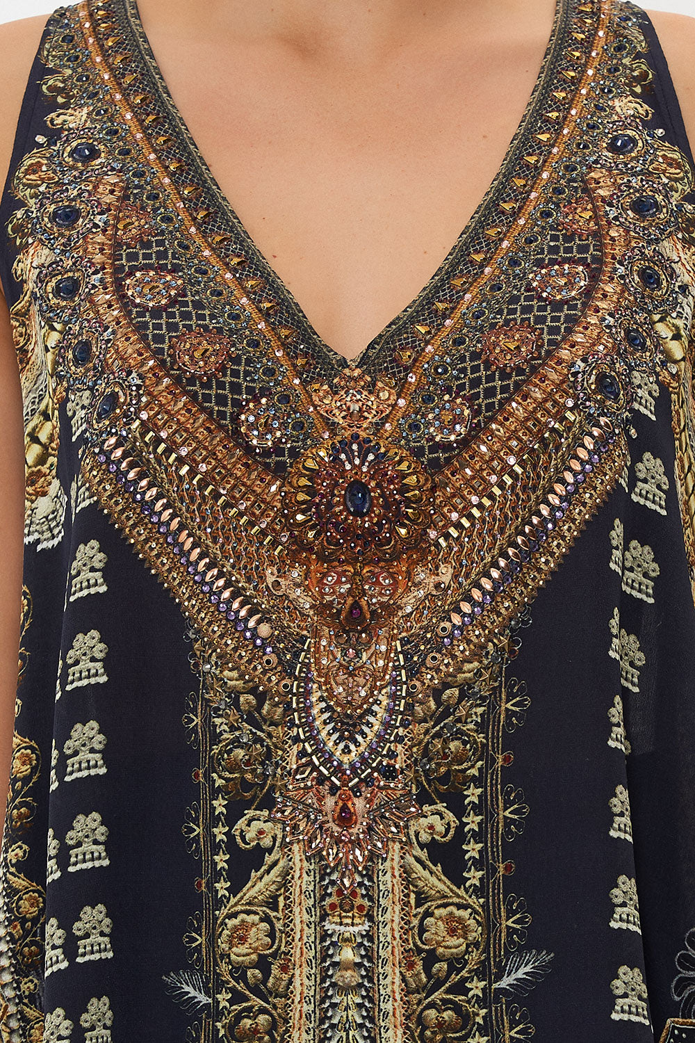 V NECK BUTTON BACK TOP ITS ALL OVER TORERO