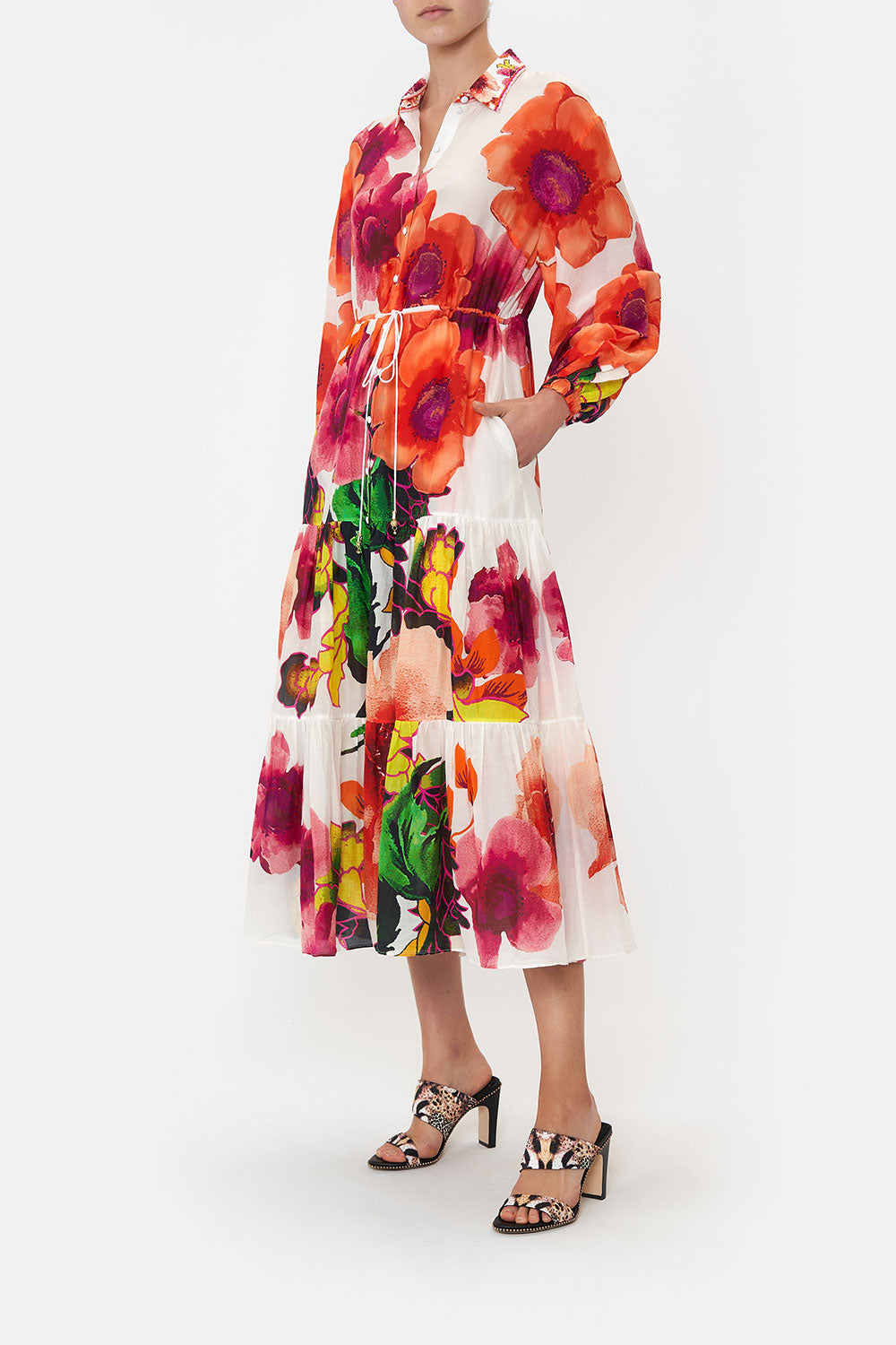 TIERED LONG SHIRT DRESS PRETTY AS A POPPY