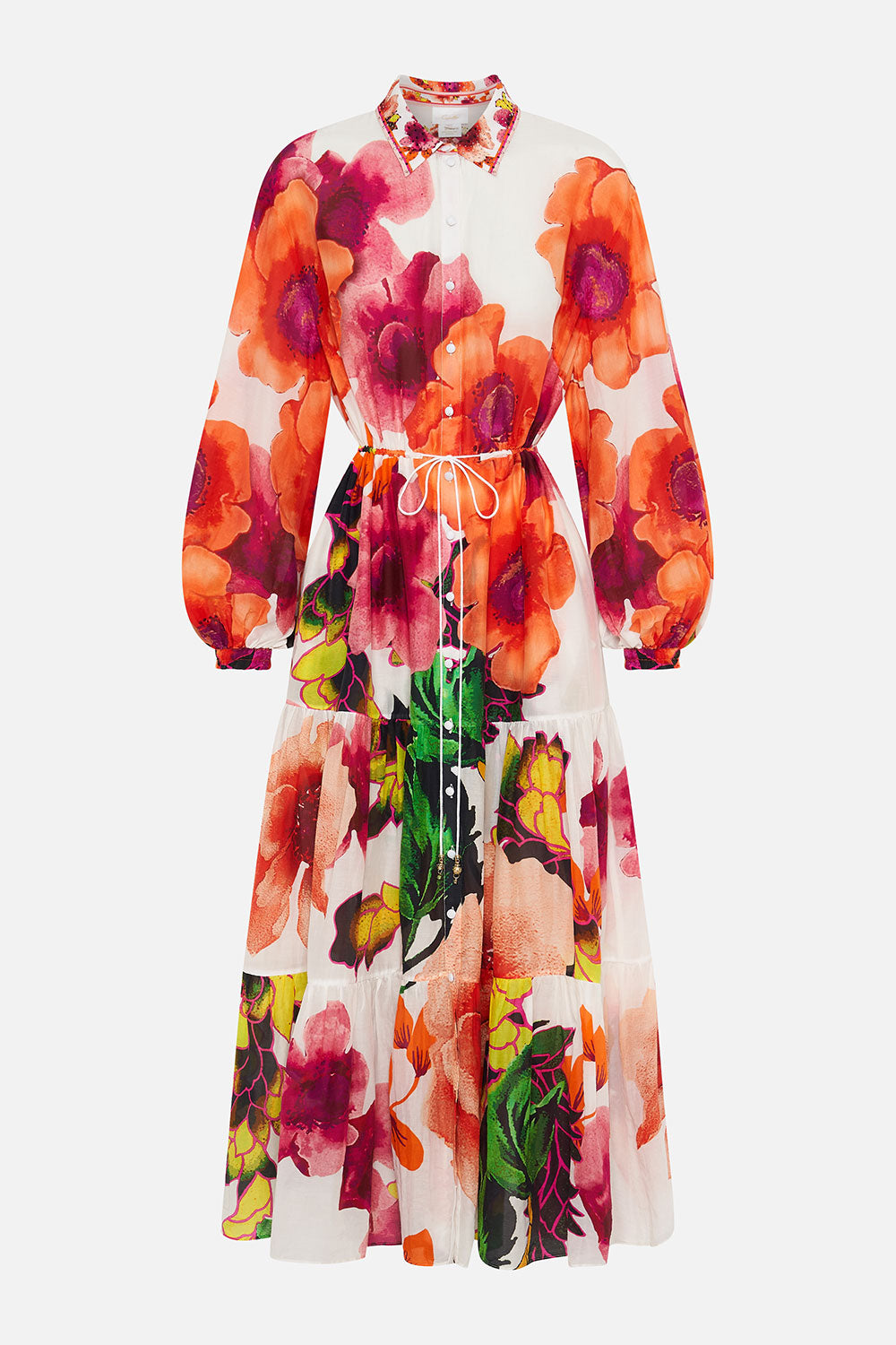 TIERED LONG SHIRT DRESS PRETTY AS A POPPY