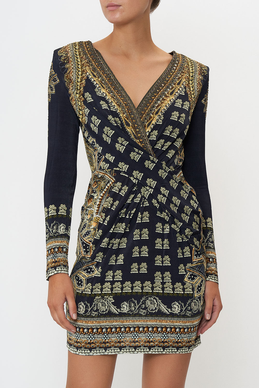 V-NECK CROSS FRONT DRESS ITS ALL OVER TORERO