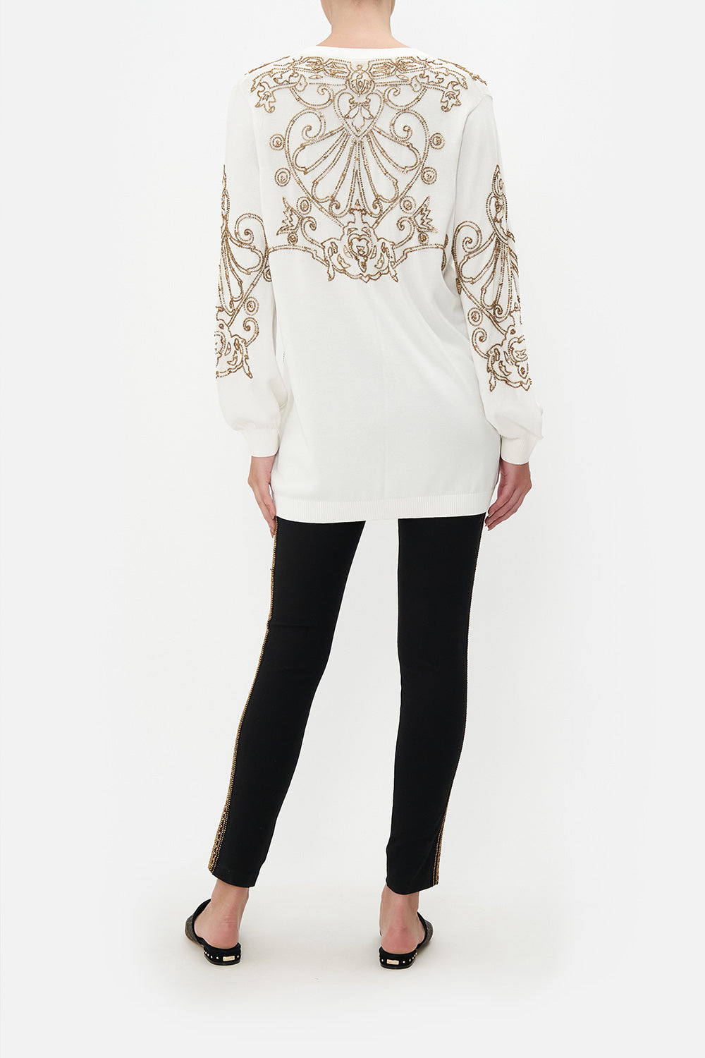 EMBELLISHED V NECK KNIT ARMADA