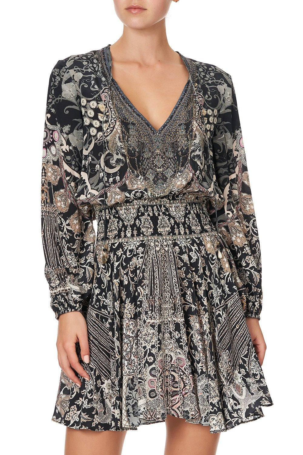 SHIRRED RELAXED SHORT DRESS DUST HER OFF