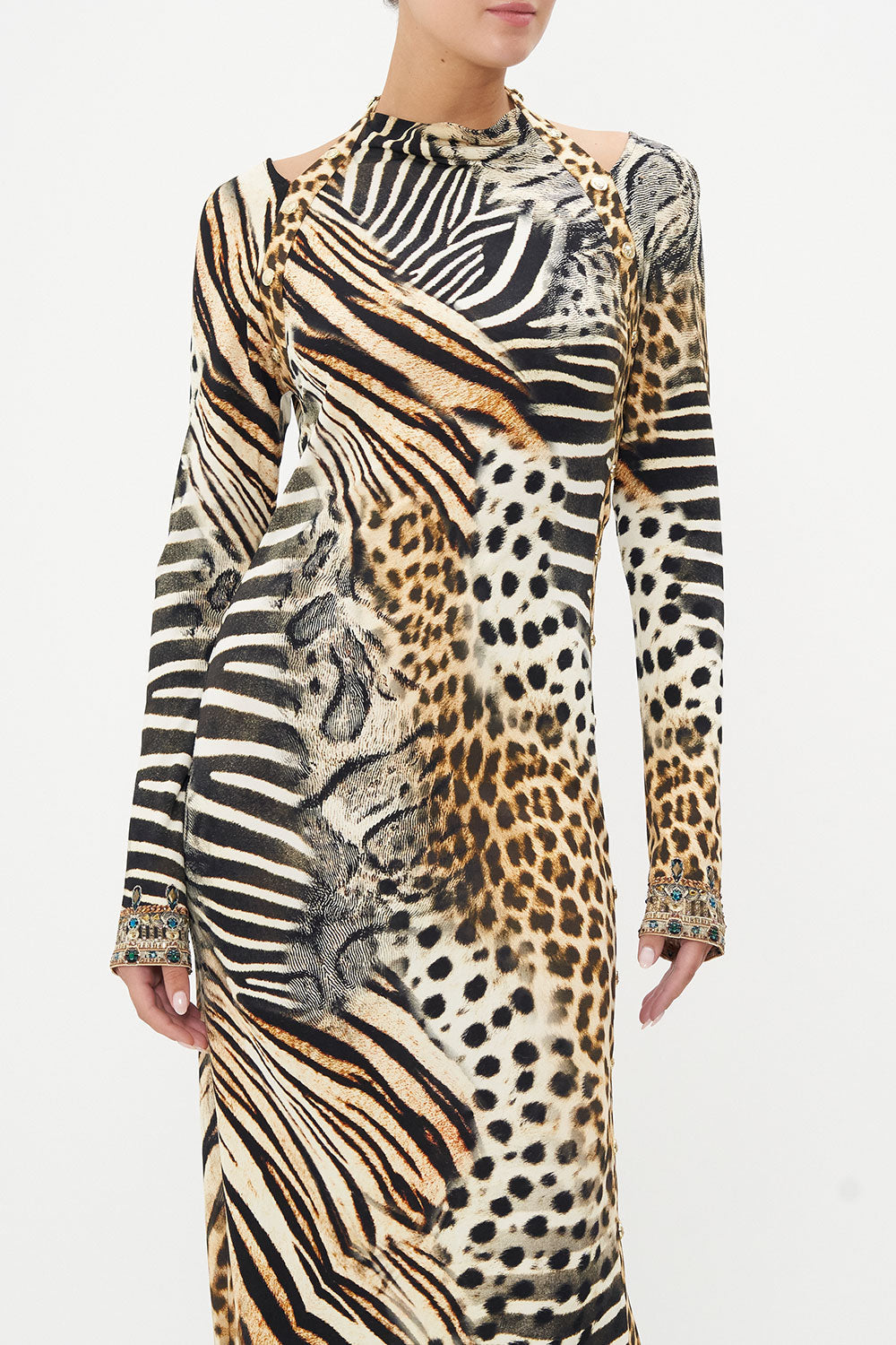 CUT OUT SHOULDER JERSEY DRESS FOR THE LOVE OF LEO