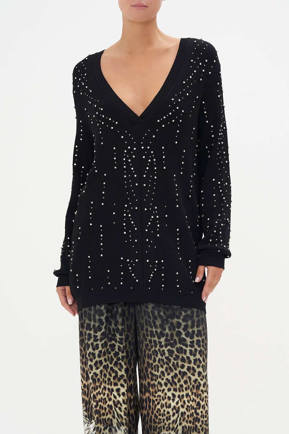 EMBELLISHED V NECK KNIT ORDER OF DISORDER