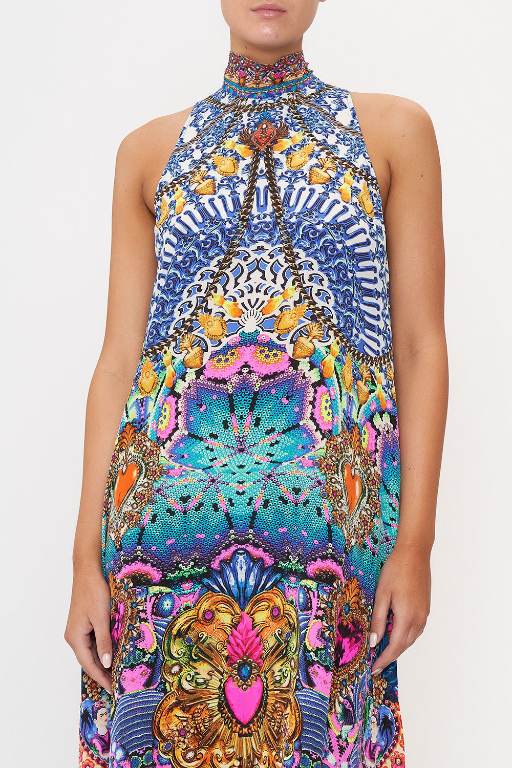 HIGH NECK DRESS WITH BACK NECK TIE LUCKY CHARMS