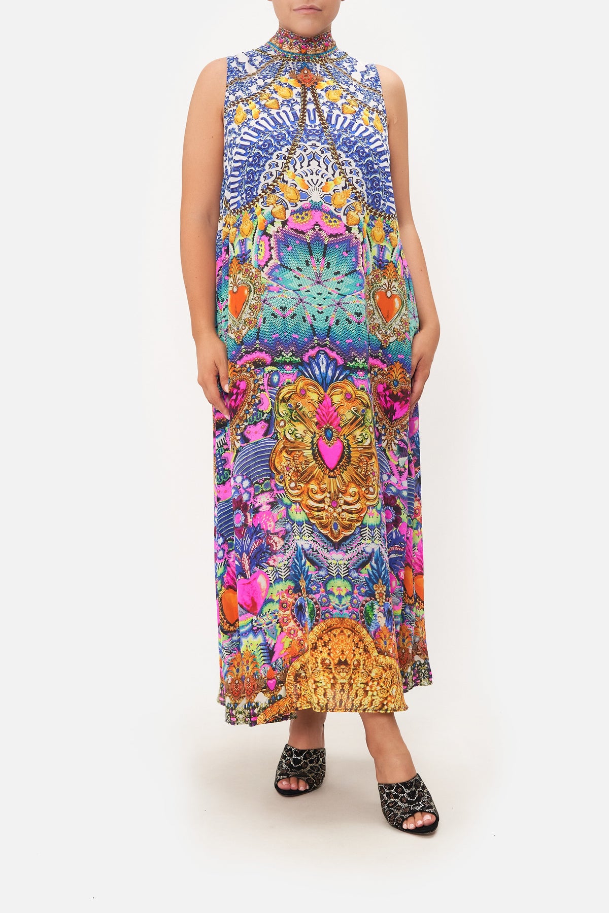 HIGH NECK DRESS WITH BACK NECK TIE LUCKY CHARMS