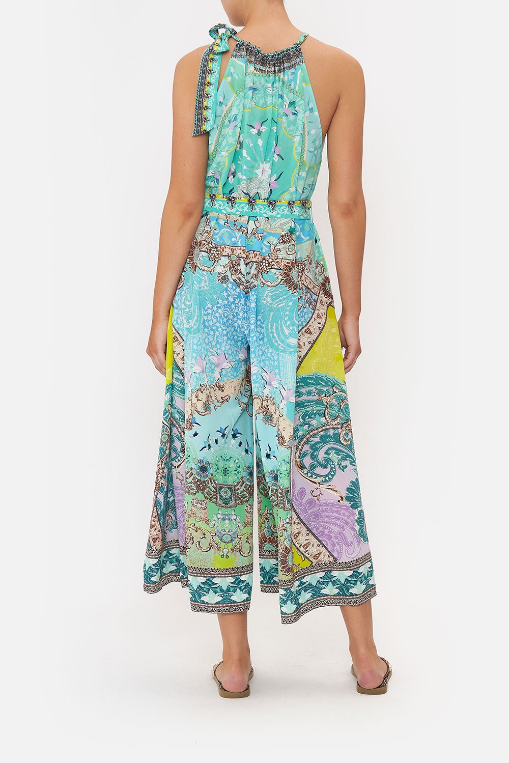 DRAWSTRING NECK JUMPSUIT TURN BACK TIME