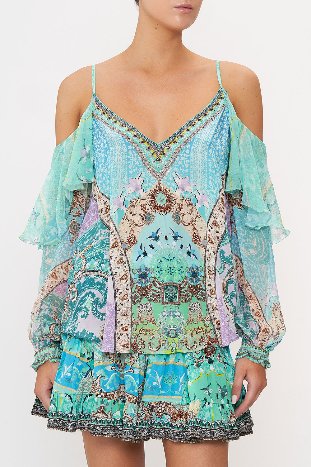 DROP SHOULDER RUFFLE BLOUSE TURN BACK TIME