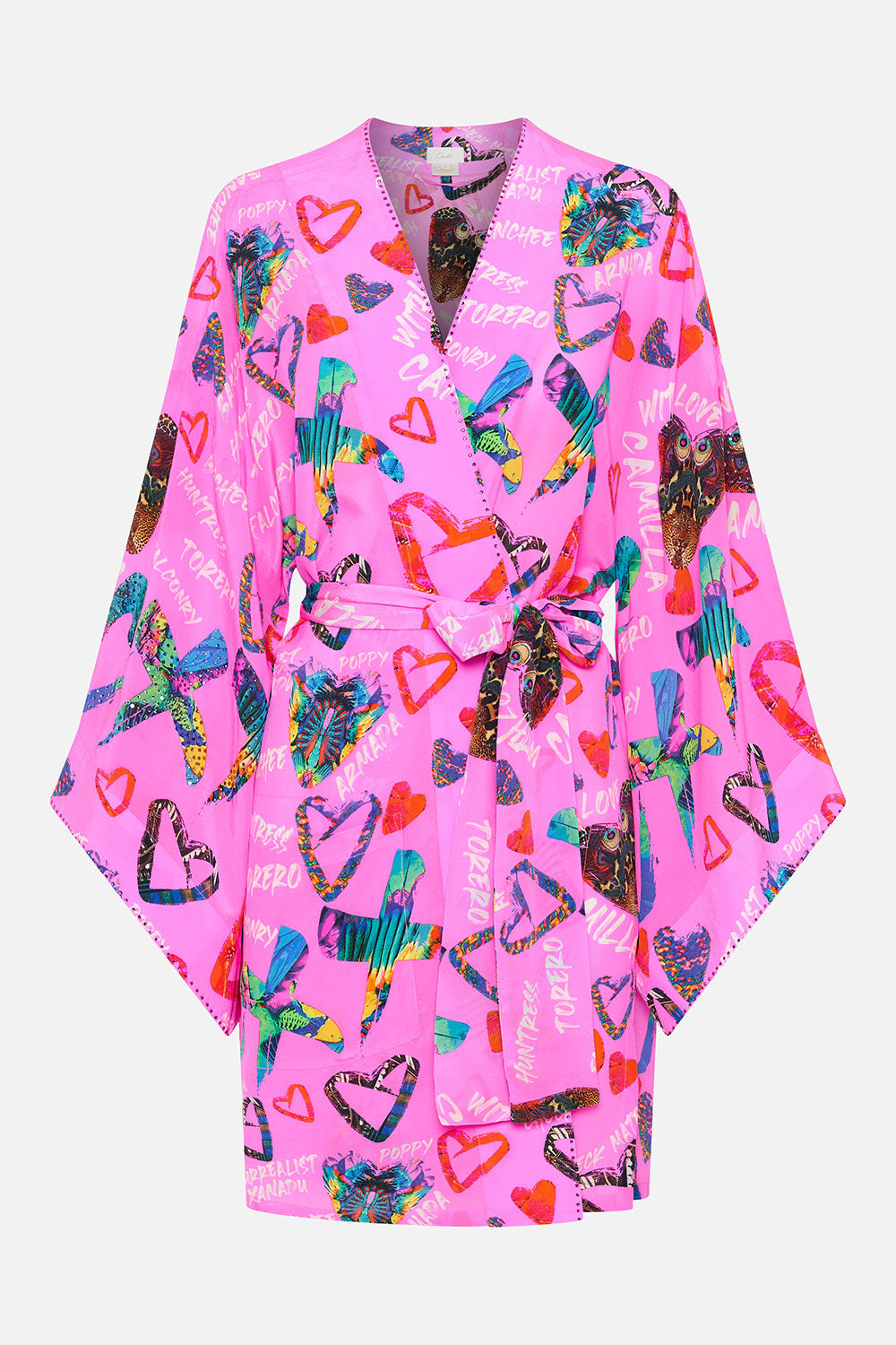 KIMONO WITH TIE BELT WRITINGS ON THE WALL