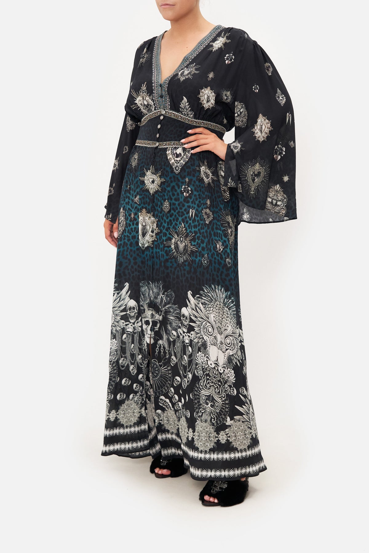 KIMONO SLEEVE DRESS WITH SHIRRING DETAIL ANIMAL ANARCHY