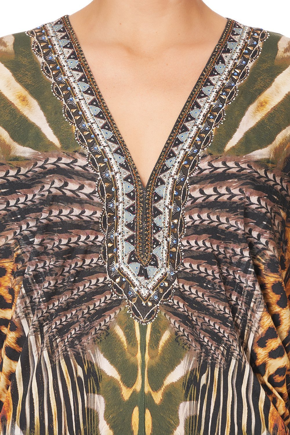 JERSEY FITTED V NECK DRESS WITH TIE NINE LIVES