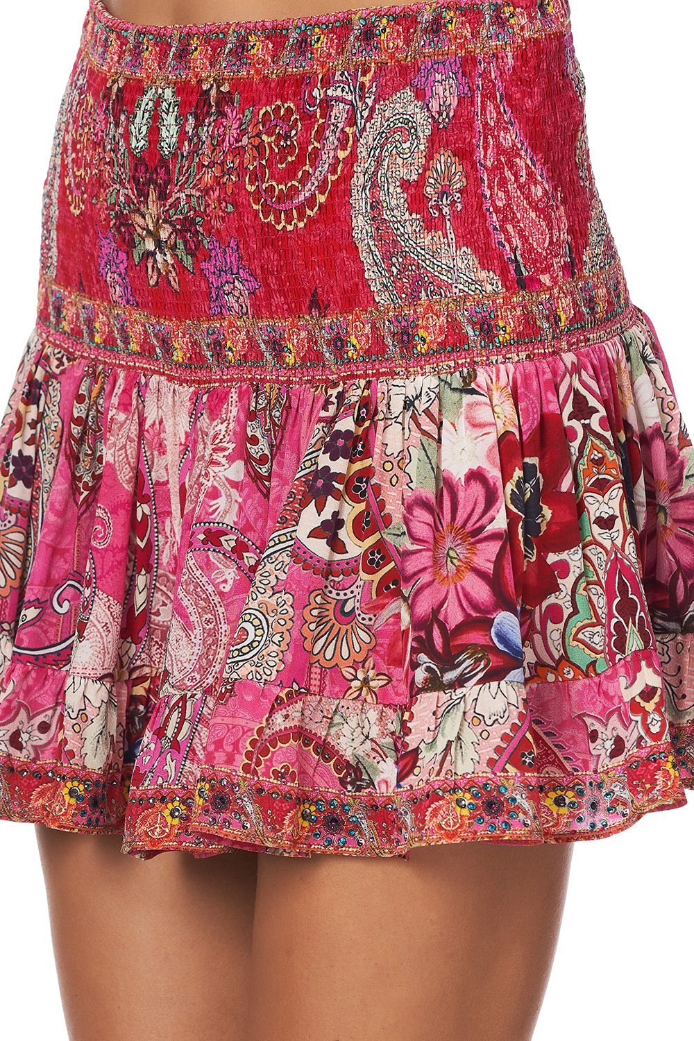 SHORT SHIRRED SKIRT PALISADES PAISLEY