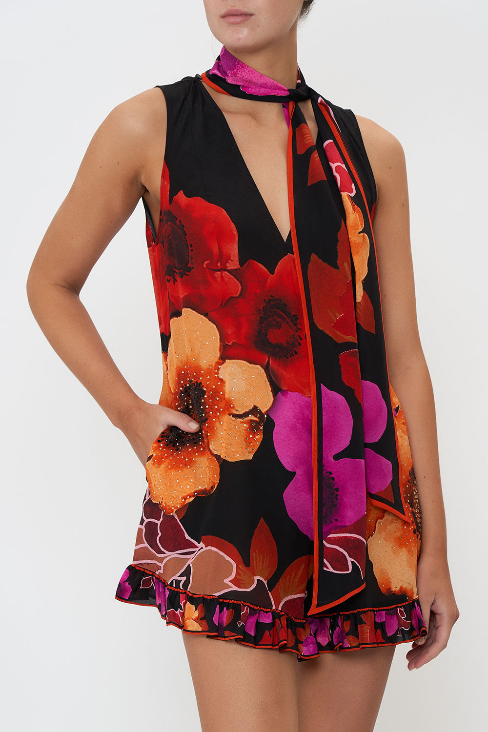 RUFFLE HEM PLAYSUIT MIDNIGHT POPPY