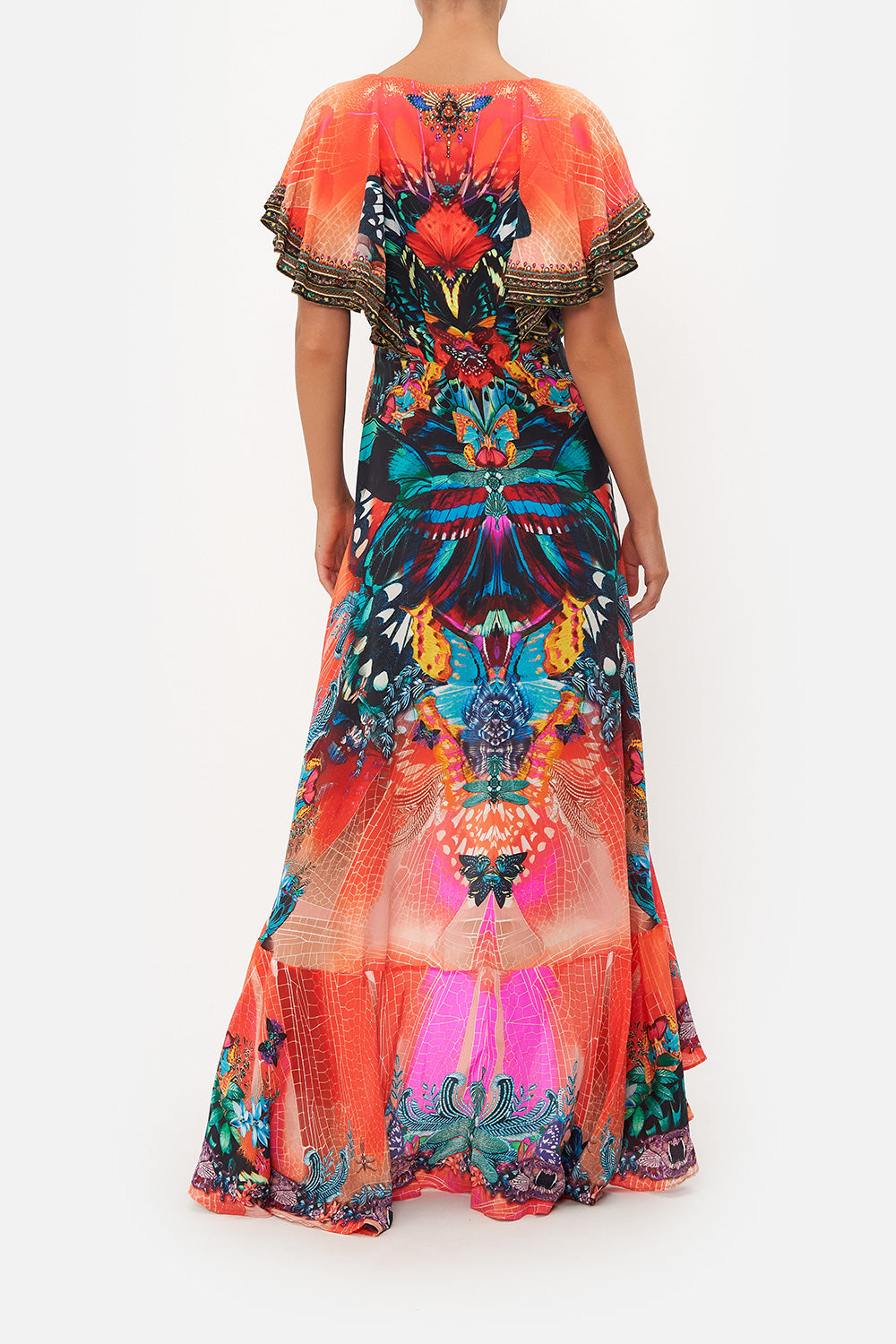 FRILL SLEEVE LONG DRESS IN A FLUTTER