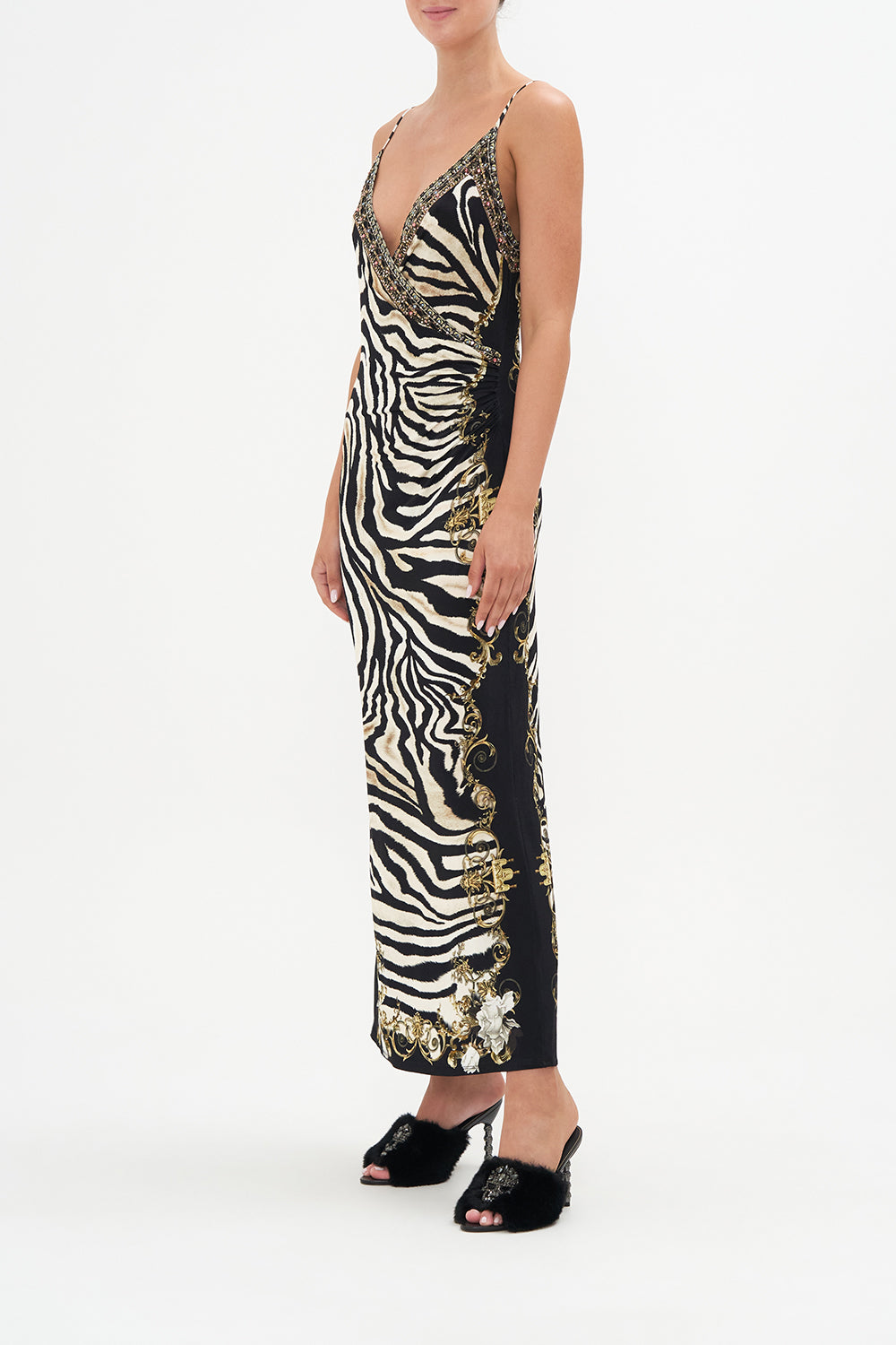 JERSEY WRAP FRONT SLIP DRESS EARN YOUR STRIPES