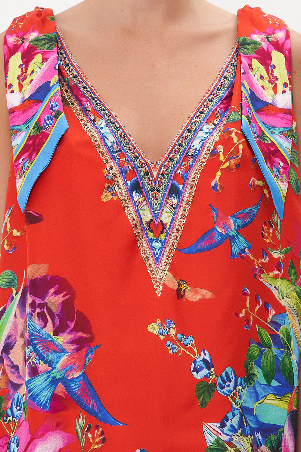 SCARF TIE TOP BIRDS OF A FEATHER