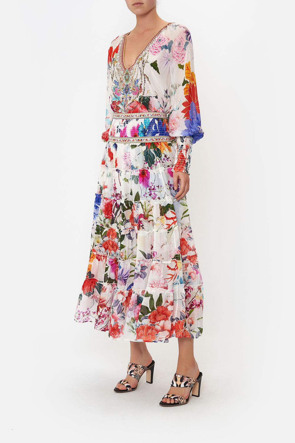 SHIRRED WAIST TIERED CIRCLE SKIRT MEMORIES OF A GARDEN