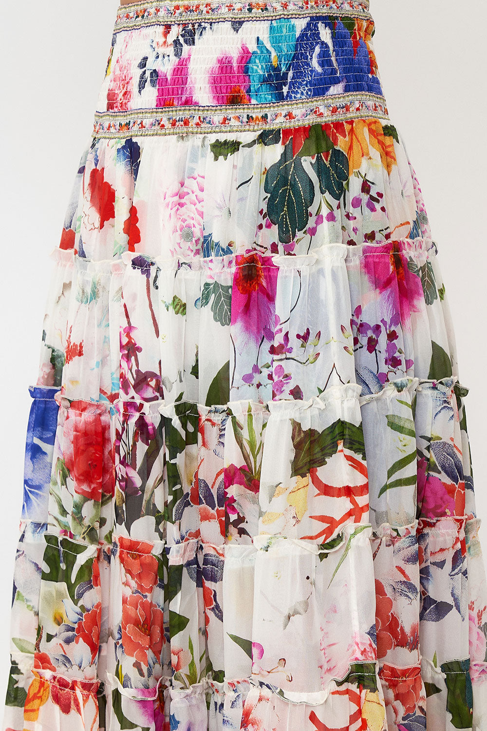 SHIRRED WAIST TIERED CIRCLE SKIRT MEMORIES OF A GARDEN