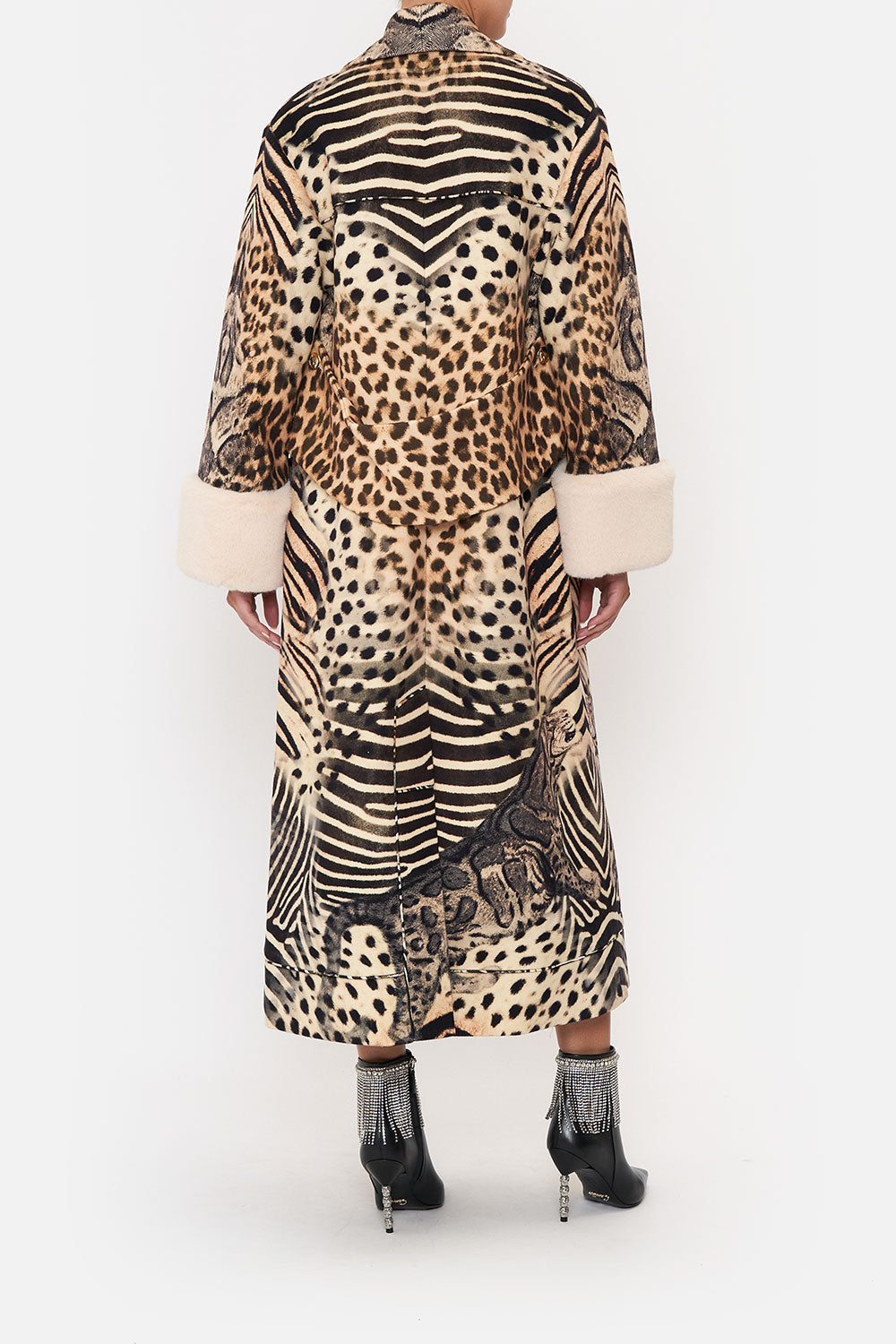 COAT WITH FEUX FUR TRIM AND BELT FOR THE LOVE OF LEO