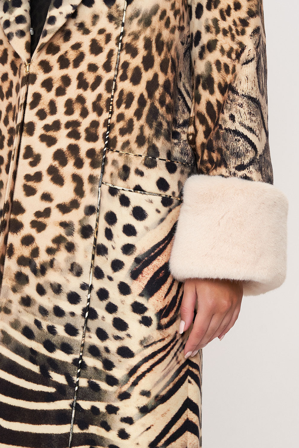 COAT WITH FEUX FUR TRIM AND BELT FOR THE LOVE OF LEO