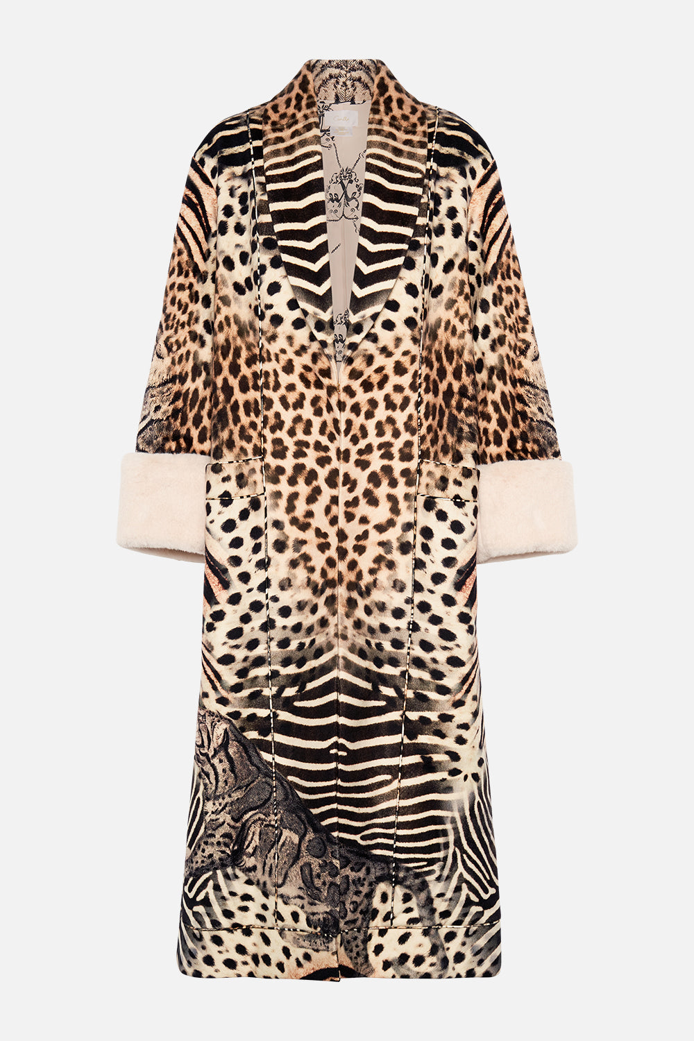 COAT WITH FEUX FUR TRIM AND BELT FOR THE LOVE OF LEO