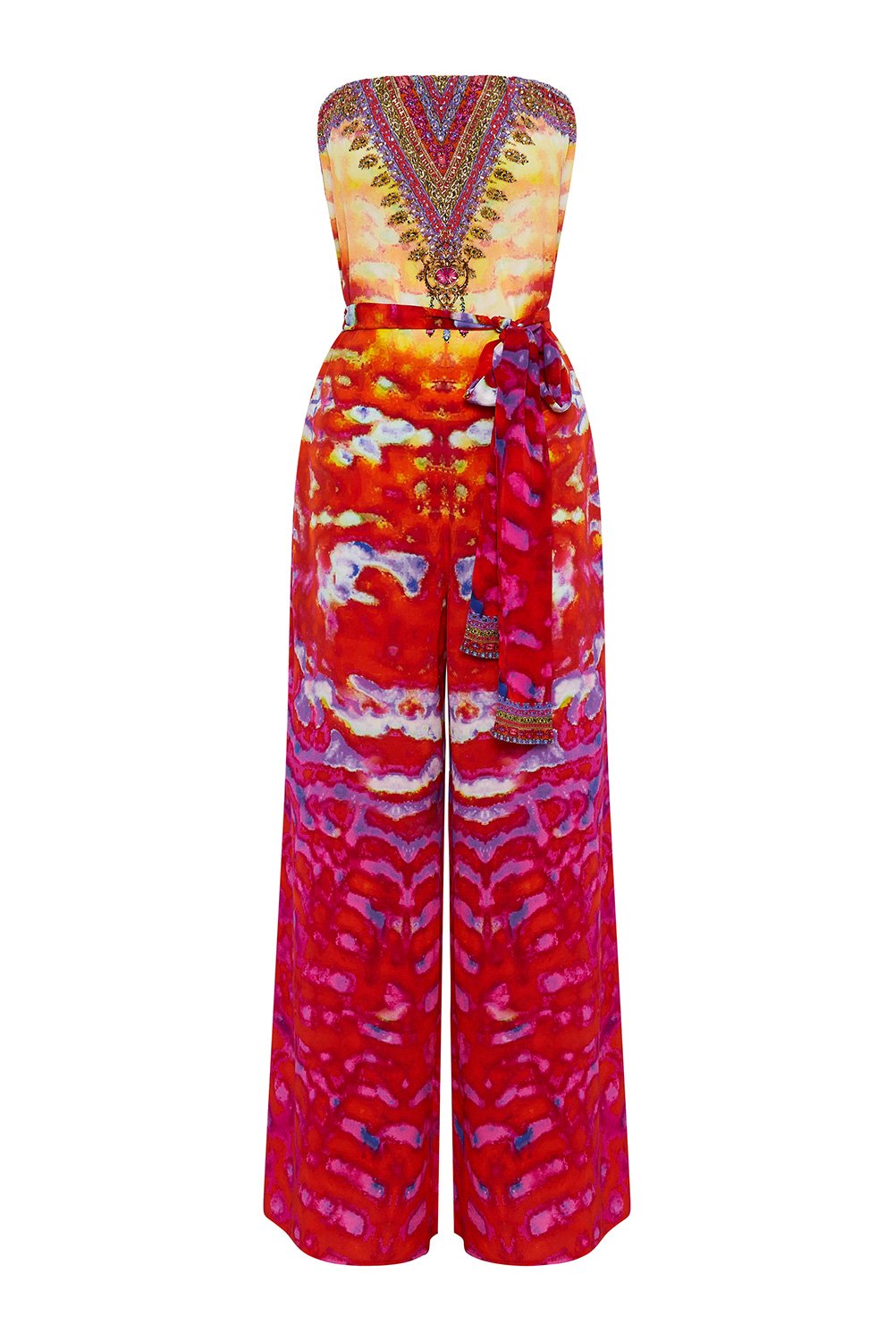 TIE WAIST STRAPLESS JUMPSUIT BANSHEE BECKONS