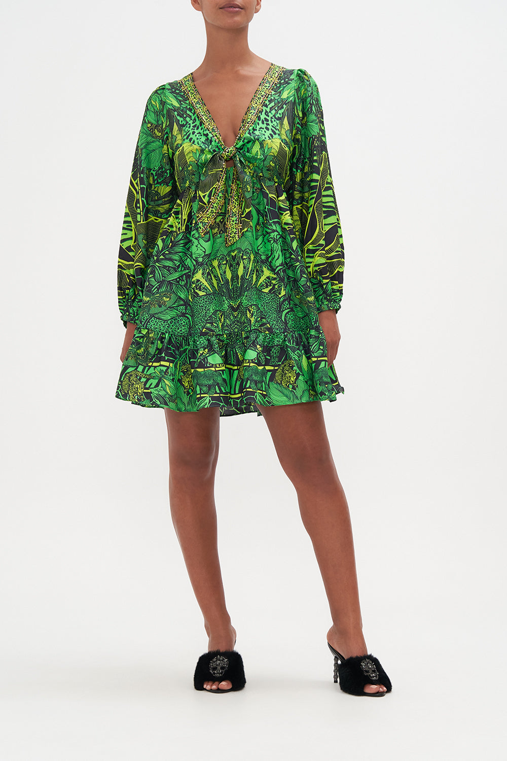 SHORT TIE FRONT BLOUSON DRESS GORILLA GROOVE