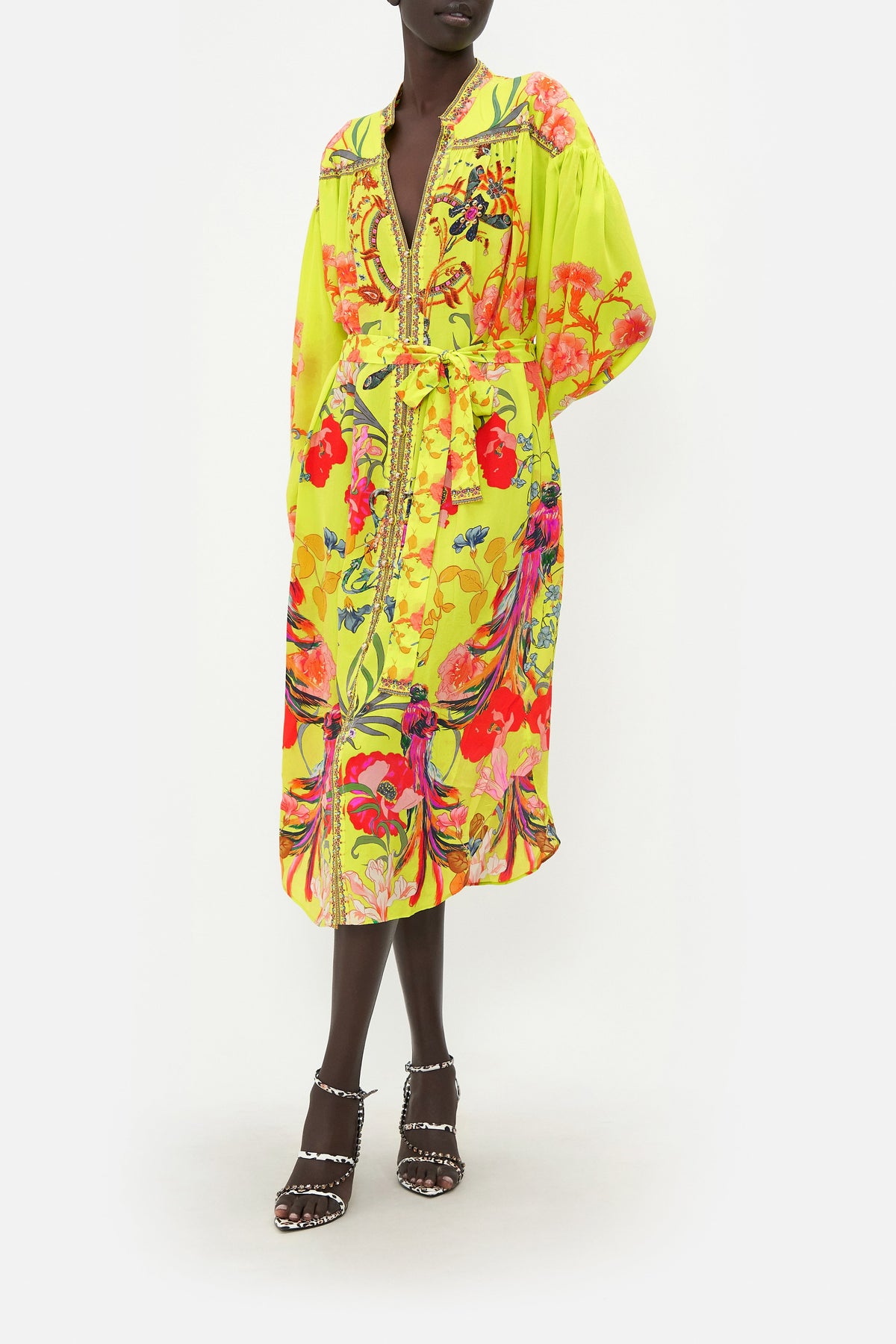 BLOUSON SLEEVE MIDI DRESS PEACOCK PROUD