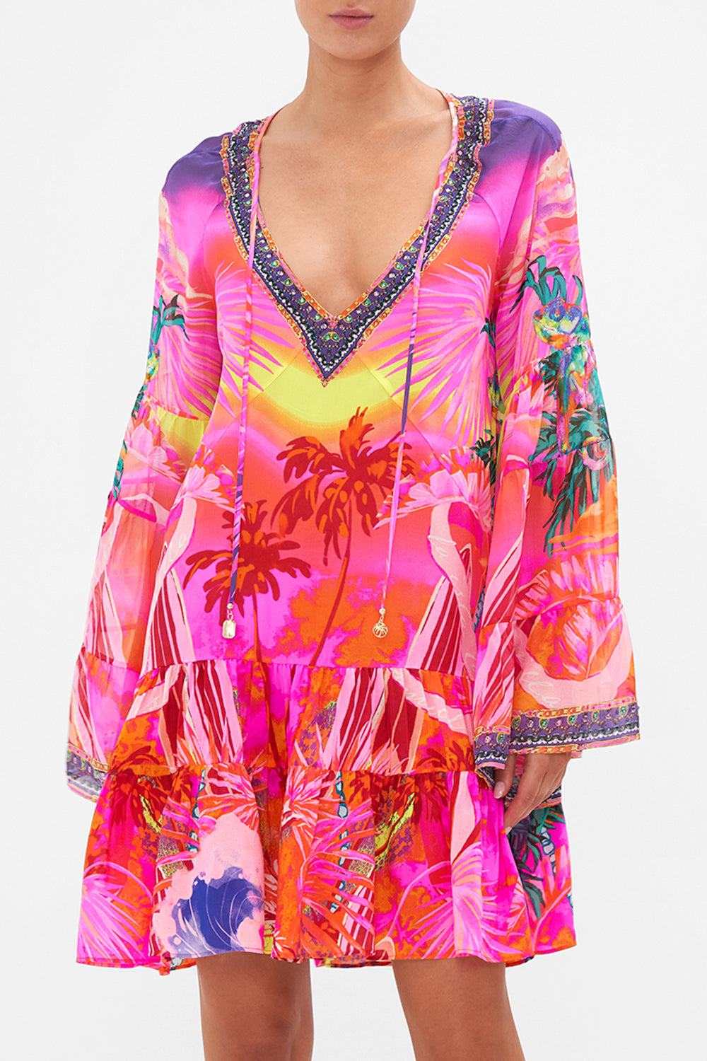 A-LINE GATHERED PANEL DRESS FLIGHT OF THE FLAMINGO