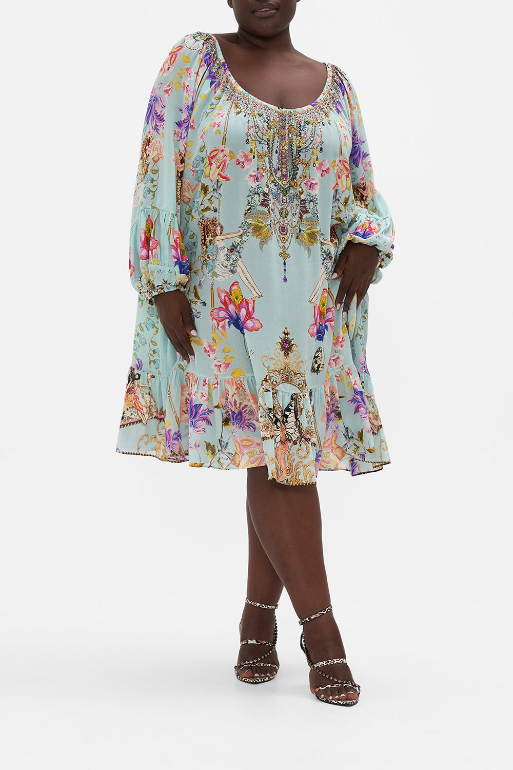 BLOUSON SLEEVE A LINE FRILL DRESS LOVE WEB