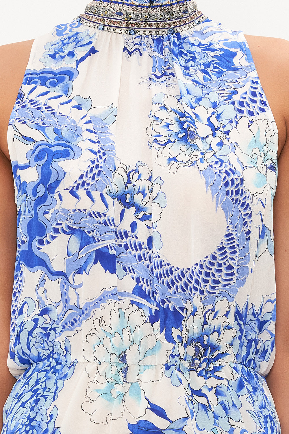 NECK TIE PLAYSUIT WITH ELASTIC WAIST HEART OF A DRAGON