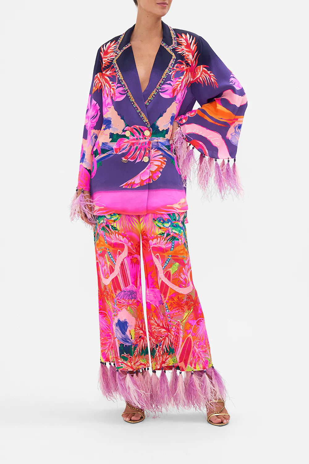 FLARED SLEEVE DOUBLE BREASTED JACKET FLIGHT OF THE FLAMINGO