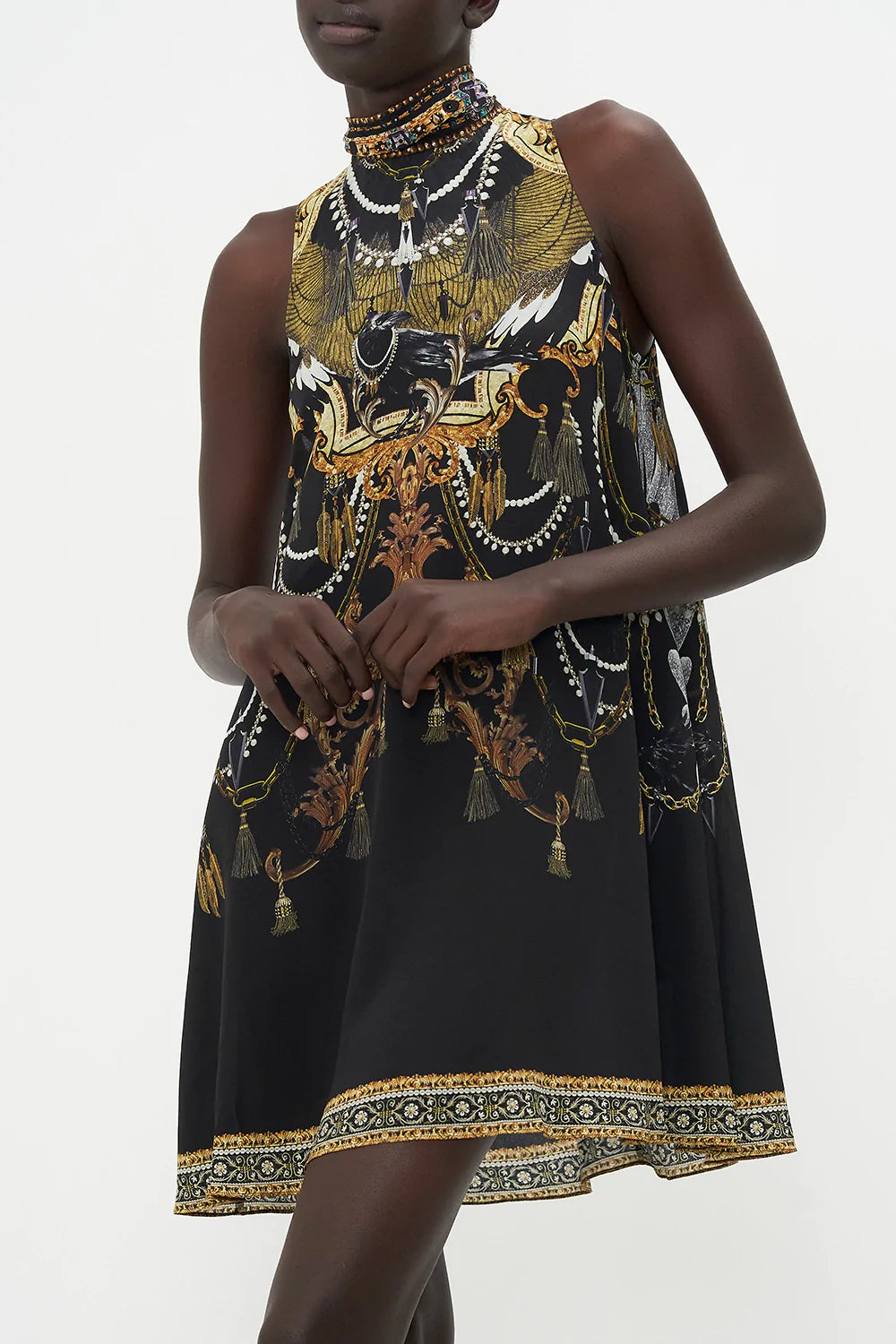 BACK NECK TIE SHORT DRESS RAVIN RAVEN