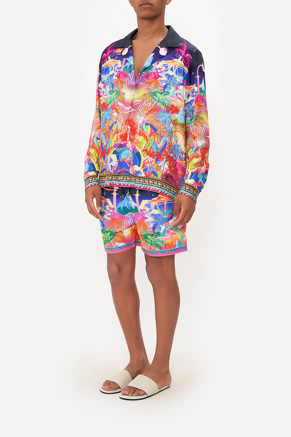 LONG SLEEVE CAMP COLLARED SHIRT FLIGHT OF THE FLAMINGO