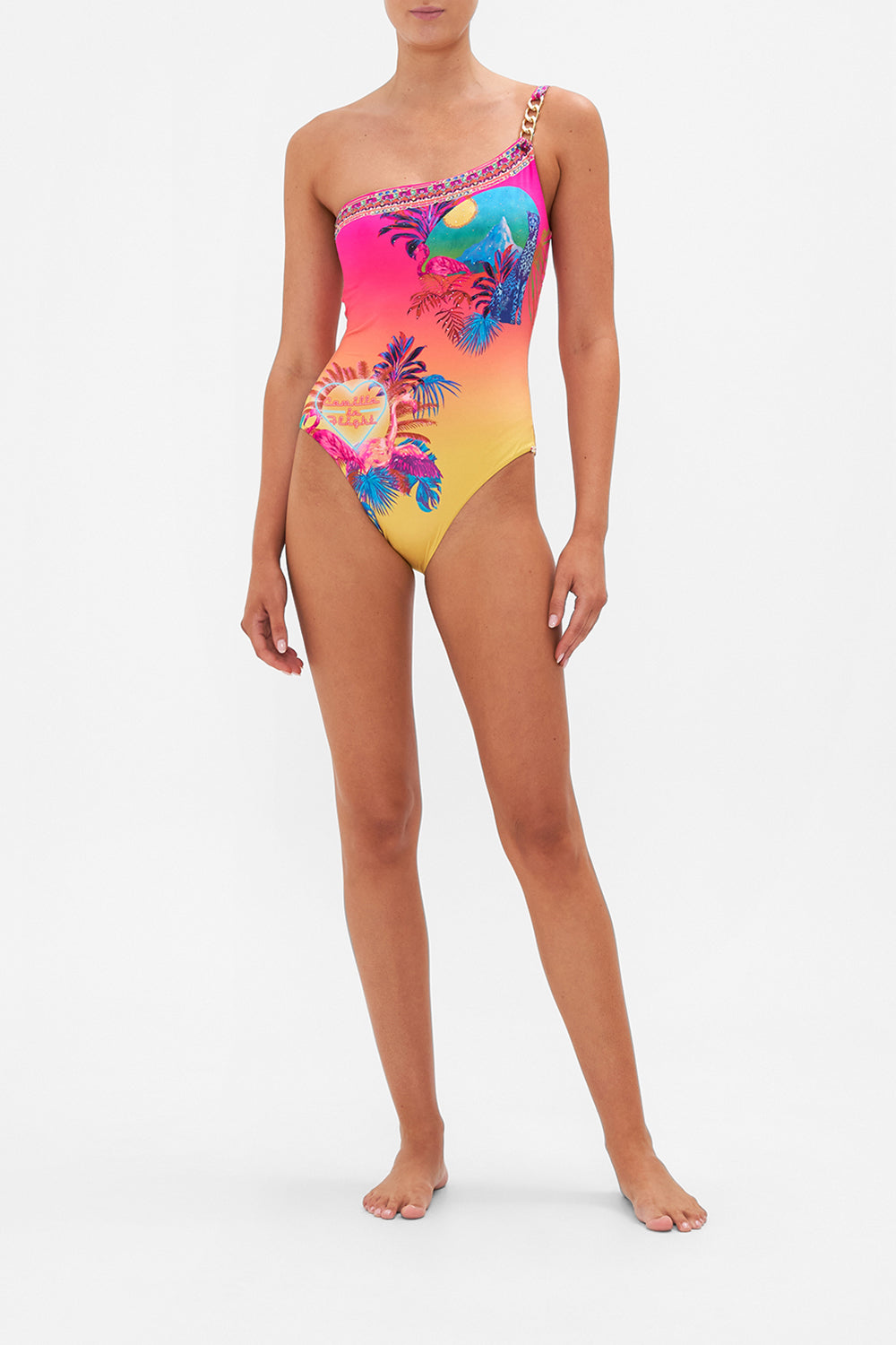 ONE SHOULDER ONE PIECE WITH CHAIN FLIGHT OF THE FLAMINGO