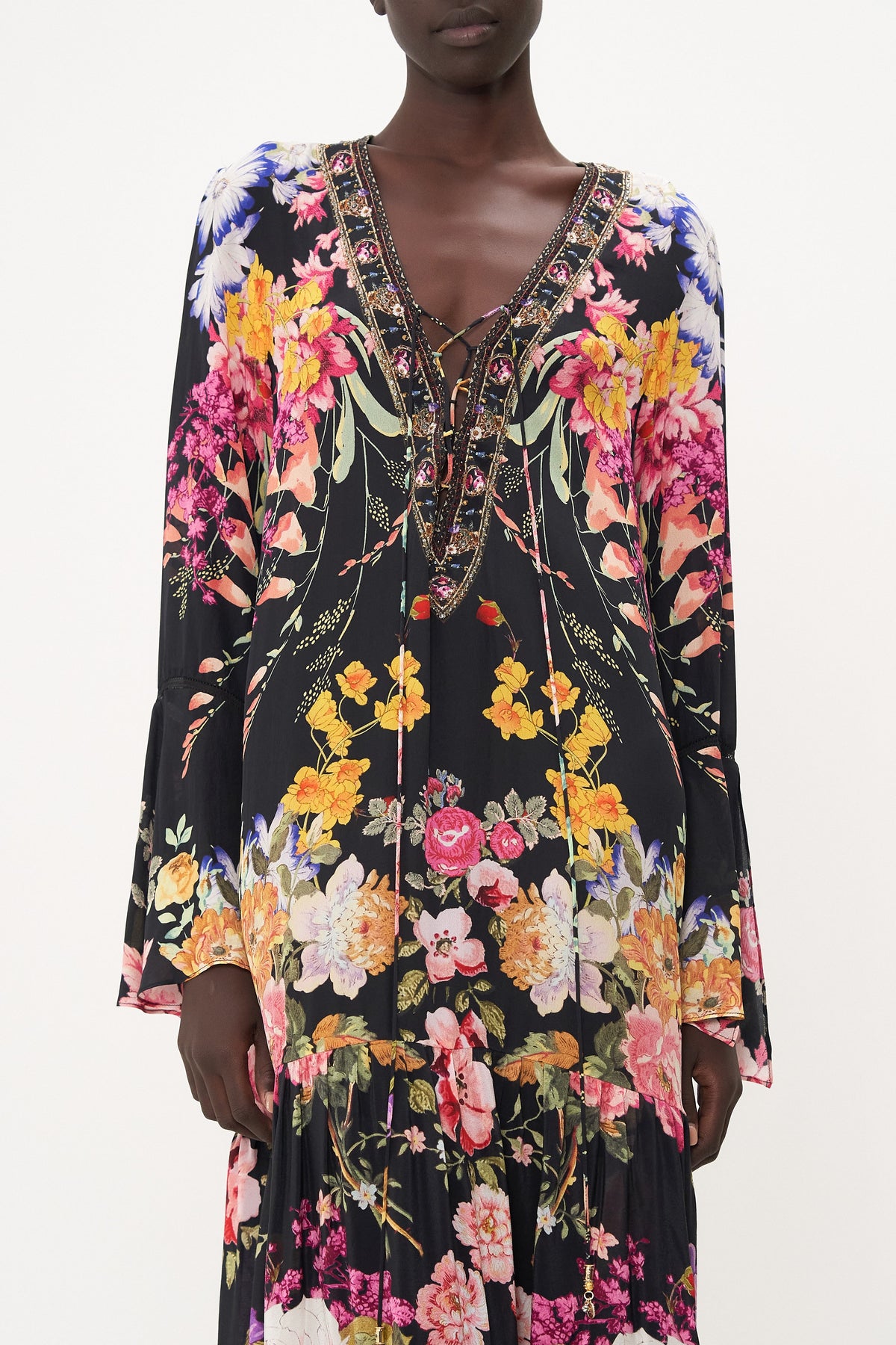 LACE UP DRESS WITH TIERED HEM LIBERTINE LADY